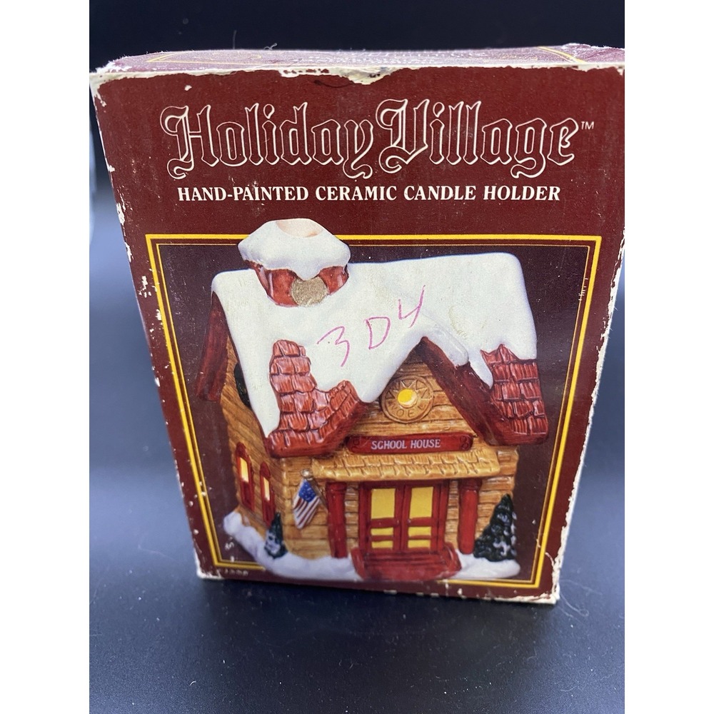 JSNY Holiday‎ Village Ceramic Candle Holder - School House Used